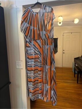 Zara Maxi Dress in Orange and Blue